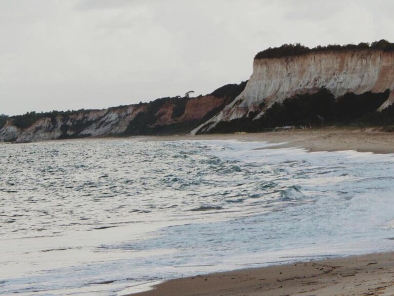 Falésias e faixa de areia da Praia de Pitinga em Arraial d'Ajuda